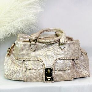 Designer CARLA MANCINI Metallic Python Leather Embossed Bag